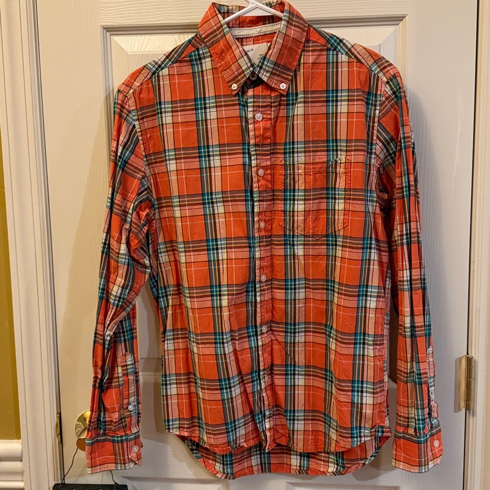 Men's Plaid Button Down Shirt - Orange